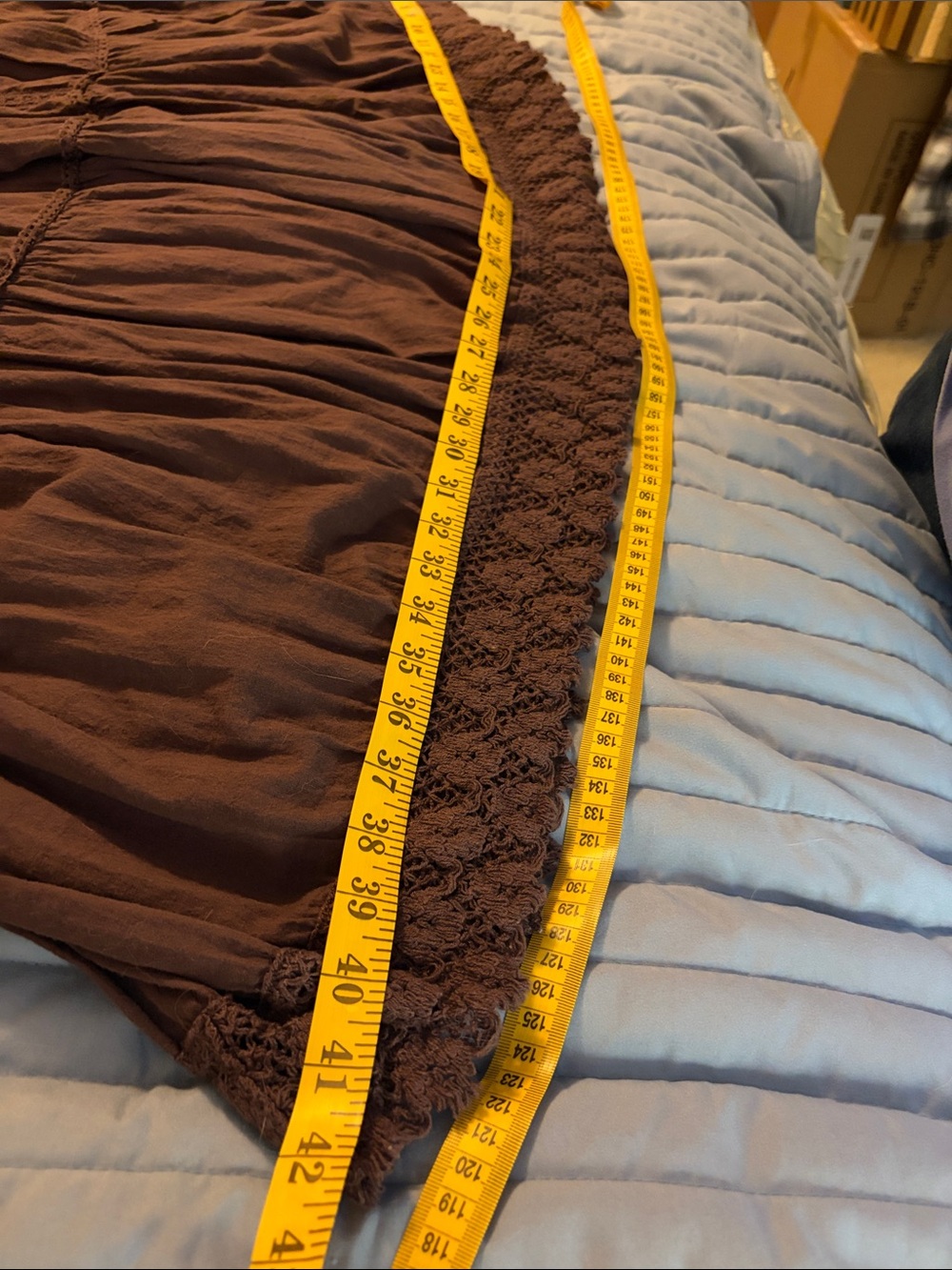 Bohemian Brown Tiered A-Line Skirt with Crochet Trim - Picture 7 of 7